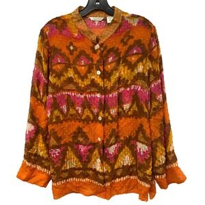 Vtg Laura Ashley Women Silk Cotton Blend Abstract Print Long Sleeve Blouse Top